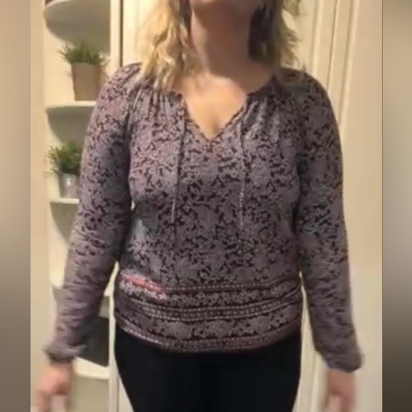 Printed Smock Long Sleeve Tie Top - Picture 5 of 7